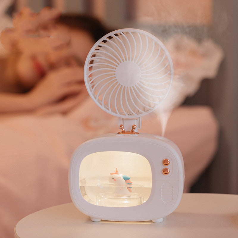 TV-shaped misting fan with night light