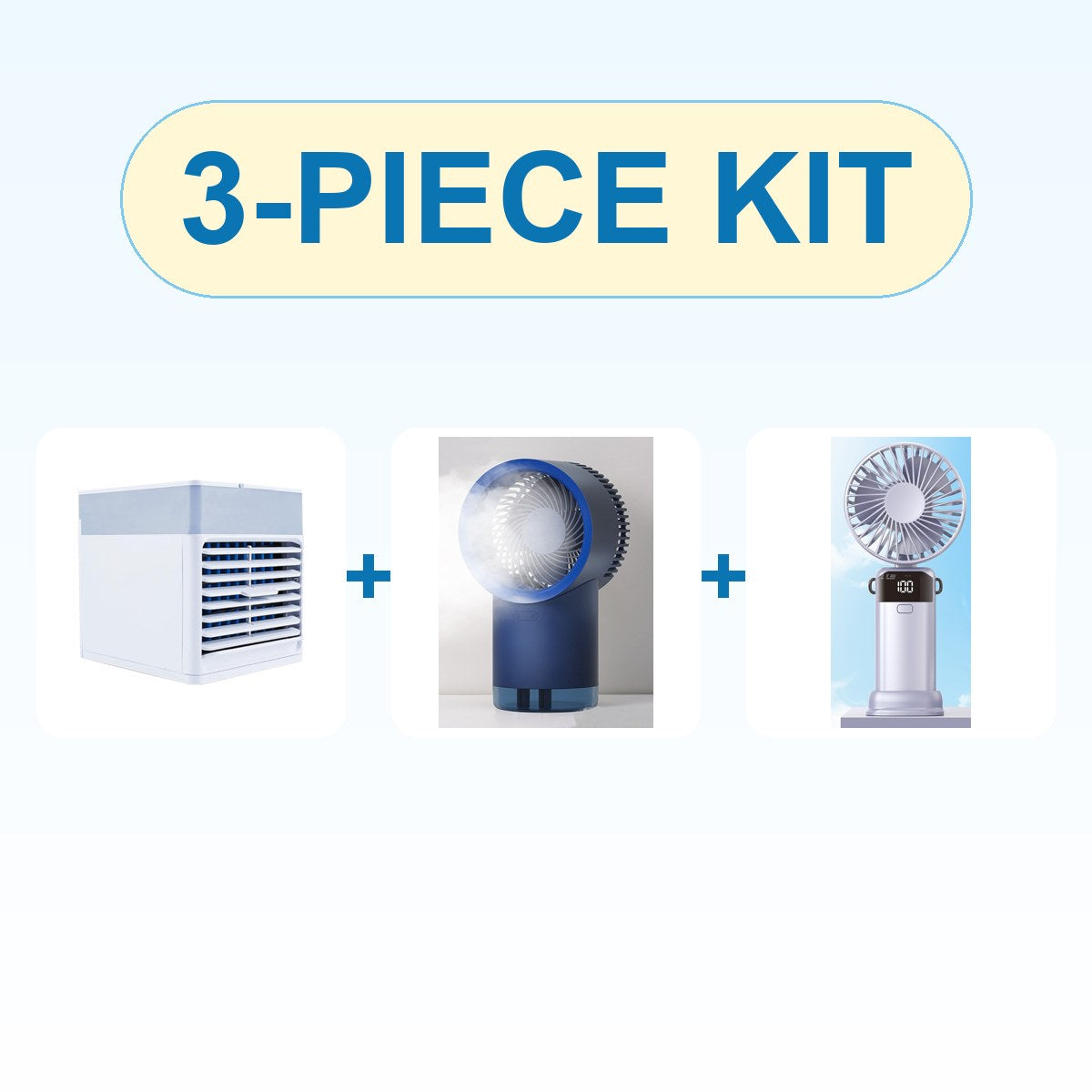 The Ultimate Cooling Bundle: portable air cooler, misting fan and handheld fan 3-piece kit